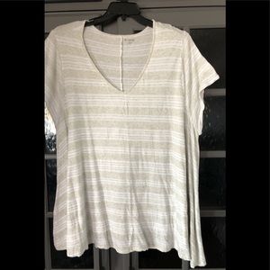 New Direction A-Line White/Taupe Striped Top